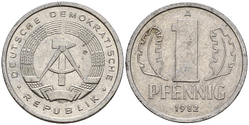 ГДР 1 пфенниг 1982 A KM 8.2 алюминий 188-524