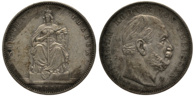 Пруссия 1 талер 1871 A, Вильгельм I (1861-1888), победа над Францией КМ 500, AKS 118, Th. 272 серебро 3711-235