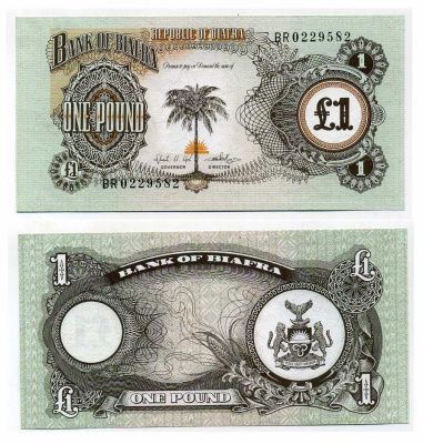 Биафра 1 фунт ND (1969) пальма Pick 5a бумага UNC (пресс) 444-85-1-2