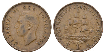 ЮАР 1 пенни 1942 Георг VI (1936-1952) KM 25 бронза 4572-824