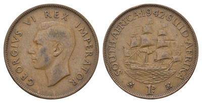 ЮАР 1 пенни 1942 Георг VI (1936-1952) KM 25 бронза 4572-824