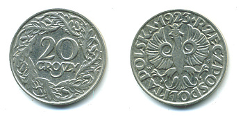 Польша 20 грошей 1923 w KM 12, Parchimowicz 105 никель 4383-167