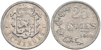 Люксембург 25 сантимов 1960 KM 45а алюминий 4567-664