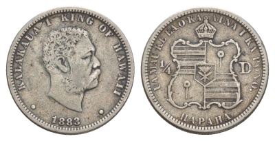 Гавайи 1/4 доллара 1883 KM 5 серебро 1524-614