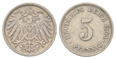 Германия 5 пфеннигов 1903 D KM 11, J. 12 медно-никель 4701-1032