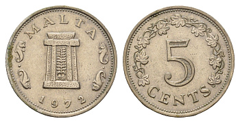 Мальта 5 центов 1972 KM 10 медно-никель 4546-254