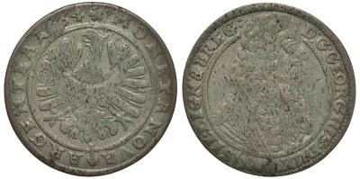 Силезия-Легница-Бжег 15 крейцеров 1664 Георг III (1639-1664), вес 5,94 гр. Fr.u.S. 1860 серебро 1516-642