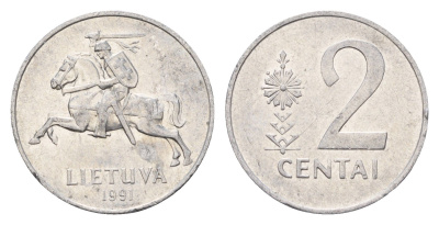 Литва 2 цента 1991 KM 86 алюминий 4674-651