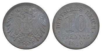 Германия 10 пфеннигов 1920 KM 26, J. 299 цинк 4659-154