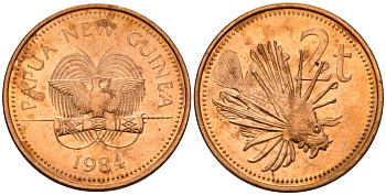 Папуа-Новая Гвинея 2 тойя 1984 Елизавета II (1953-) KM 2 бронза 4573-543