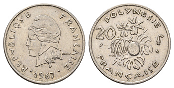 Французская Полинезия 20 франков 1967 KM 6 никель 4678-1032
