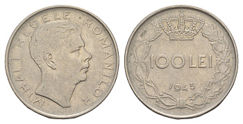 Румыния 100 леев (лей) 1943 Михай I (1940-1947) KM 64 сталь плакированная никелем 4403-915
