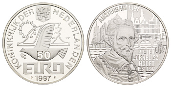 Нидерланды 50 евро 1997 350 лет со дня смерти П.К. Хофта X 135 серебро PROOF 443-1425