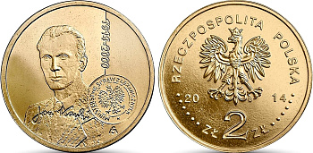 Польша 2 злотых 2014 MW, 100 лет со дня рождения Яна Карского KM 901 нордик UNC 4676-1056