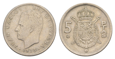 Испания 5 песет 1975 (79) Хуан Карлос I (1975-2014) KM 807 медно-никель 4650-116