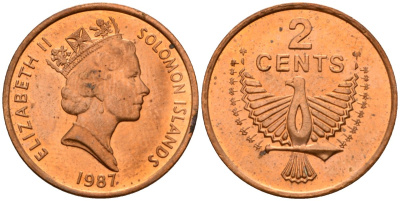 Соломоновы Острова 2 цента 1987 Елизавета II (1953-) KM 25 сталь плакированная бронзой aUNC 4566-345