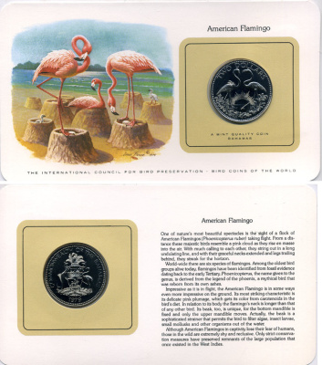 БАГАМСКИЕ ОСТРОВА 2 ДОЛЛАРА 1979 СЕРИЯ МОНЕТЫ МИРА С ИЗОБРАЖЕНИЕМ ПТИЦ, В ОРИГИНАЛЬНОМ БУКЛЕТЕ С ОПИСАНИЕМ KM 66 медно-никель UNC 5121-26