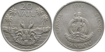 Вануату 20 вату 1983 серия FAO, краб КМ 7 медно-никель 4384-1034