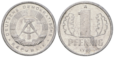 ГДР 1 пфенниг 1986 А KM 8.2 алюминий 4651-144