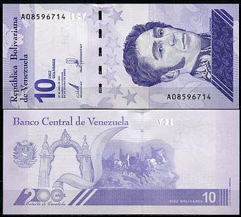 Венесуэла 10 боливаров 2021 Симон Боливар, битва при Карабобо, серия A Pick 116  бумага  UNC (пресс) 7200-12-2