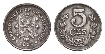 Люксембург 5 сантимов 1922 Шарлотта (1918-1964) KM 30 железо 5010-813