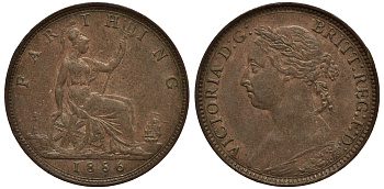 Великобритания 1 фартинг 1886 Виктория (1837-1901) KM 753, Spink 3958 бронза 4114-737