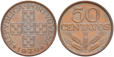ПОРТУГАЛИЯ 50 СЕНТАВО 1979 KM 596 бронза 4561-633