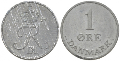 ДАНИЯ 1 ЭРЕ 1969 С; S, ФРЕДЕРИК IX (1947-1972) КМ 839.2 цинк 3309-112