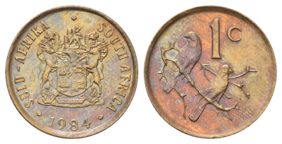 ЮАР 1 цент 1984 герб, капские воробьи KM 82 бронза UNC 4696-931