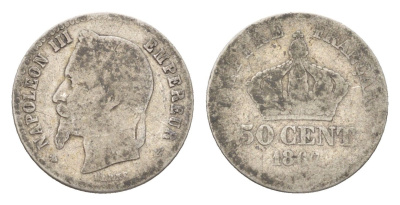 Франция 50 сантимов 1867 Наполеон III KM 814 серебро 54-627