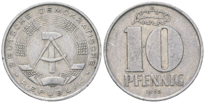ГДР 10 пфеннигов 1965 A KM 10 алюминий 201-812