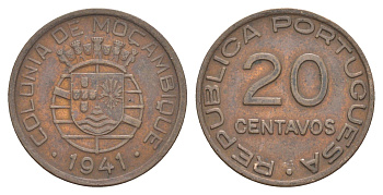Мозамбик 20 сентаво 1941 год-тип KM 71 бронза 4127-522