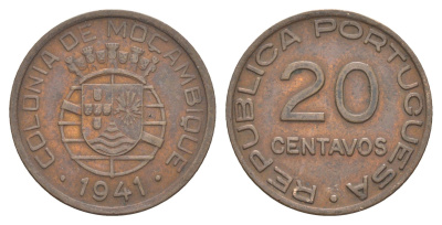 Мозамбик 20 сентаво 1941 год-тип KM 71 бронза 4127-522