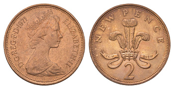 Великобритания 2 пенса 1971 Елизавета II (1952-2022) KM 916, Spink 4235 (C1) бронза UNC 4628-756