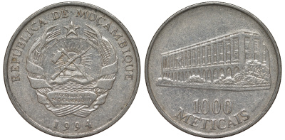Мозамбик 1000 метикалей 1994 KM 122 никелированная сталь 4162-724