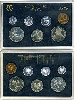 Польша набор из 7 монет 1989 в пластике, тираж 5000 экз., редкий KM PS 8 PROOF 5-4-4-13