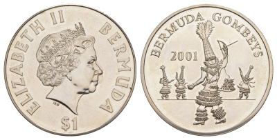 Бермудские острова (Бермуды) 1 доллар 2001 Танцоры Гомби KM 139 медно-никель BU 1521-523