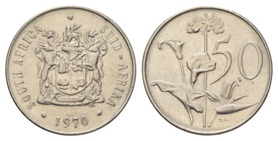 ЮАР 50 центов 1970 Зантедеския Эллиота (калла), герб KM 87 никель 4604-1036