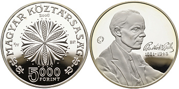 Венгрия 5000 форинтов 2006 125 лет со дня рождения Бела Бартока, композитор KM 791 серебро  PROOF 01-164-11