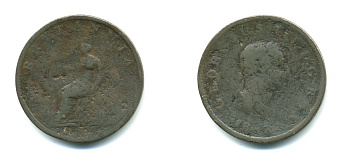 Великобритания 1/2 пенни 1807 Георг III (1760-1820) KM 662, Spink 3781 медь 540-133