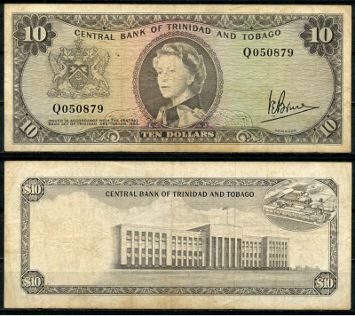 Тринидад и Тобаго 10 долларов L. 1964 Елизавета II (1952-2022), завод по переработке сахарного тростника Pick 28 c  бумага   451-452-3