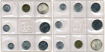 Сан-Марино годовой набор из 8 монет 1974 1, 2, 5, 10, 20, 50, 100 и 500 лир два стилизованных голубя KM 30-37, в оригинальной пластиковой запайке серебро KM MS3 серебро UNC 2-5-1-37