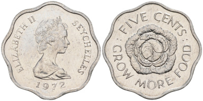 Сейшельские острова 5 центов 1972 FAO, цветок, Елизавета II KM 18 алюминий UNC 4588-643