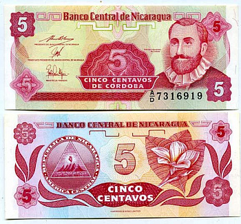 НИКАРАГУА 5 СЕНТАВО 1991 ФРАНСИСКО ЭРНАНДЕС де КОРДОБА Pick 168a бумага UNC (ПРЕСС) 447-69-2