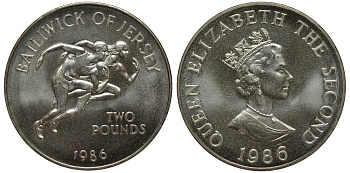 Джерси 2 фунта 1986 XIII игры Британского содружества в Эдинбурге KM 67.1а серебро UNC 1081-9-43