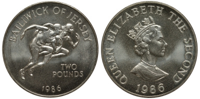 Джерси 2 фунта 1986 XIII игры Британского содружества в Эдинбурге KM 67.1а серебро UNC 1081-9-43