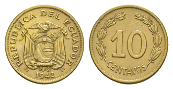 Эквадор 10 сентаво 1942 KM 76a латунь 1528-1432