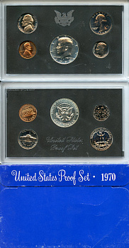 США официальный набор из 5 монет, в пластике 1970 S, Джон Кеннеди, в твердом пластике KM PS 129 серебро  PROOF  8-2-03-37