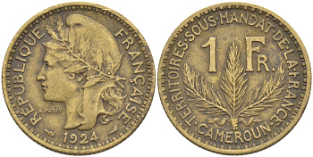Французский Камерун 1 франк 1924 (а), монетный двор Париж KM 2 алюминиевая бронза 23-1037