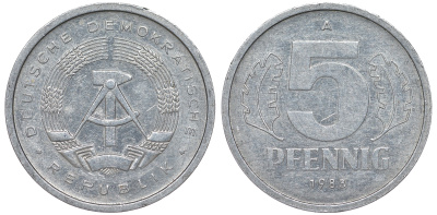 ГДР 5 ПФЕННИГОВ 1983 A КМ 9.2 алюминий 62-445